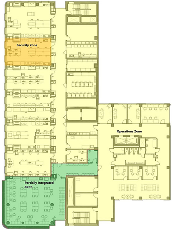 Figure 2 facility layout depicting physical security zoning whereby access to the SRCE is accessed via an Operations Zone. 