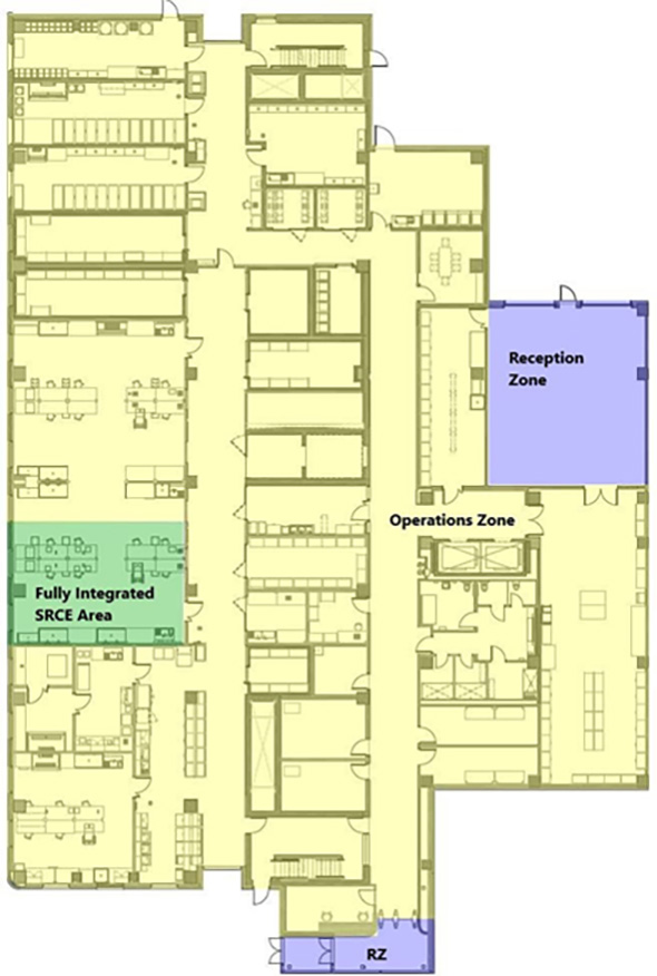 Figure 3 facility layout depicting physical security zoning whereby the SCRE is accessed via a Security Zone