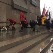 Assistant Commissioner Brian Brennan laying a wreath at Forth Needham Memorial Park