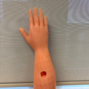 A silicon arm with holes in it.