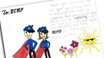 Kids drawing of two police officers wearing capes