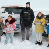 In photo: <br />
Kesha Kolit, Lillian Pilakapsi, Cst. Gabriel Stuart, Katie Nordman and Mason Iguptak