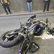 This motorcycle crashed in the Massey Tunnel causing huge delays and hurting the rider