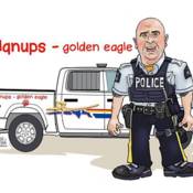 Cartoon drawing of Cst. Rampone and vehicle