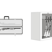 Lockable container and cabinet for storing firearms.