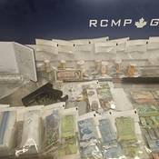 Suspected drugs, cash imitation firearm