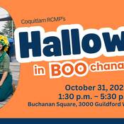 Event poster stating “Coquitlam RCMP’s Halloween in BOOchanan Square” 1:30 p.m. – 5:30 p.m. October 31, 2025. Buchanan Square 3000 Guildford Way