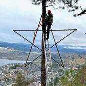 The Lake Country Star being maintained in preparation for annual light up