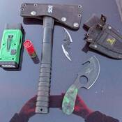 Photo of a small axe and a small knife