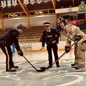 Sgt Rob Gardner drops the puck for a police officer and firefighter. The Faceoff is for the upcoming Guns and Hoses game February 21st, 2026