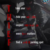 This year’s prevention message encourages drivers to “Think Like a Thief” before leaving their vehicle