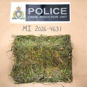 Photo of package covered in grass clippings