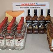 Seized alcohol displayed by RCMP Old Crow Detachment