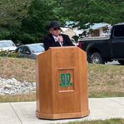Photo of Chief Jack, Chief of Mowachaht/Muchalaht First Nation speaking and welcoming all guests to the territory.