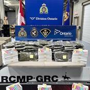 Seized unstamped cannabis and related products displayed by the Cornwall Regional Task Force