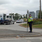 An officer monitors traffic as part of a recent high risk driving campaign in Burnaby.