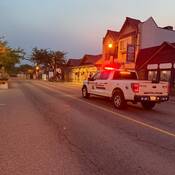 Photograph of marked RCMP vehicle conducting patrols in downtown Summerland, B.C.