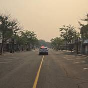 Photograph of marked RCMP vehicle conducting patrols in downtown Summerland, B.C.