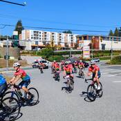 Photo of the Cops for Cancer riders pulling into the Mission RCMP detachment.