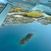 Flyover photo of Atlin, B.C.