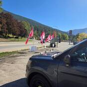 A Revelstoke BC Highway Patrol cruiser working a call out stop for distracted drivers