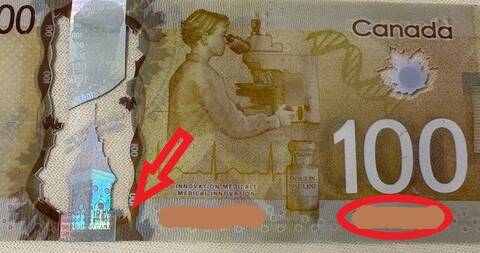 $100 counterfeit bill seized by the Quesnel RCMP
