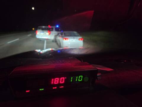 Portage la Prairie RCMP arrested a male who was clocked travelling 180 km/h in a 110 km/h zone on July 7. The driver also faces impaired driving charges.