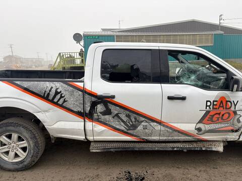 Damaged truck following motor vehicle collision