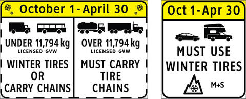Winter Tire and Chain-up Routes Sign