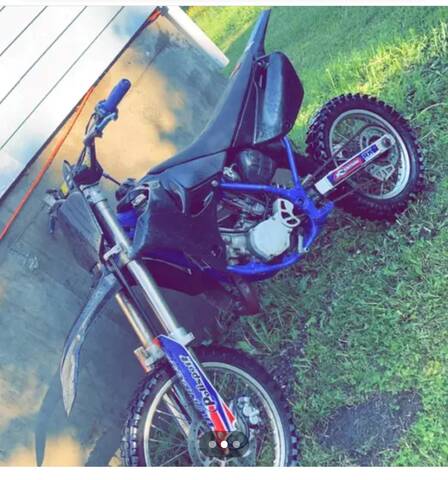 2012 blue and black Yamaha YZ dirt bike stolen from Haystack Avenue in Arnold's Cove, Newfoundland and Labrador
