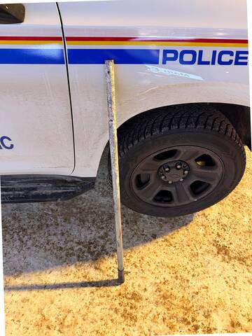 A pipe was used by a suspect on Jan. 28 to damage vehicles and buildings on 1st Avenue NW in Dauphin.
