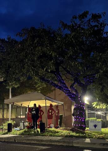 Purple light night tree lighting ceremony