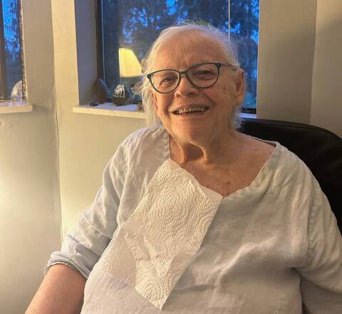 Smiling elderly woman with white hair and glasses, believed to be missing Burnaby senior Janet Anne Ginger.