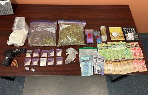 Drugs, weapons and cash were seized by Gypsumville RCMP on March 6, 2026.