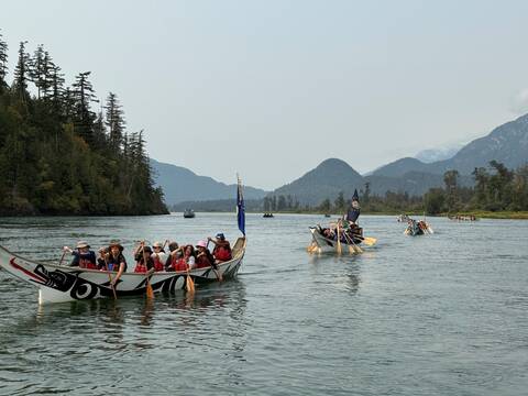 Canoes paddling on the Fraser River