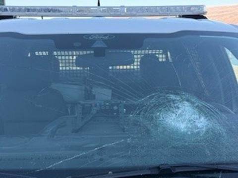 RCMP vehicle with damage to front window