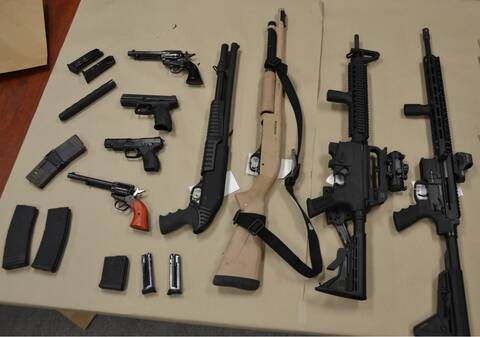 Eight seized firearms, non restricted shotguns, prohibited rifles and pistols