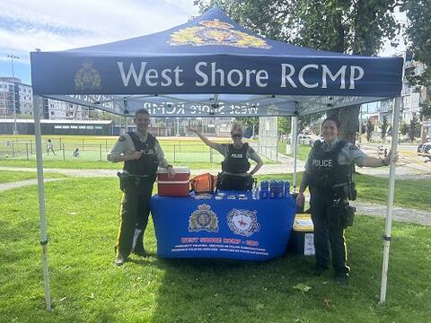 Photo: West Shore RCMP Community and Indigenous Policing Unit officers set up at a park in West Shore