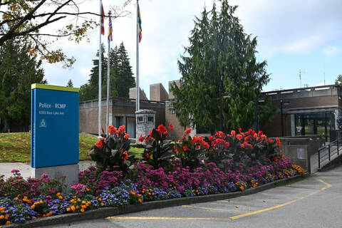 A view of the front entrance area of the Burnaby RCMP Detachment.