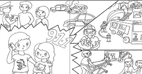 Children dialing 9-1-1 and police officers and paramedics