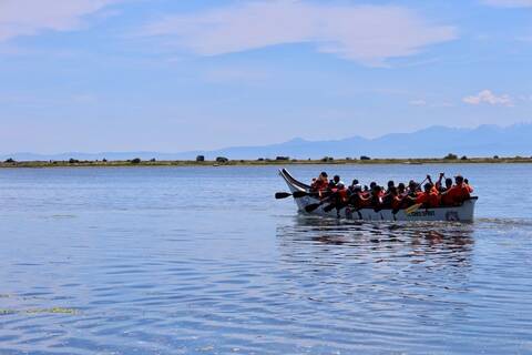 People rowing in the West Shore RCMP TL’Ches Spirit canoe