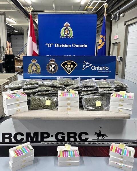 Seized unstamped cannabis and related products displayed by the Cornwall Regional Task Force
